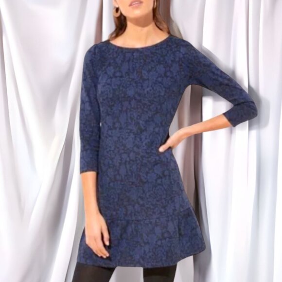 LOFT Jacquard Mini Dress Blue Black NWT - Picture 5 of 11